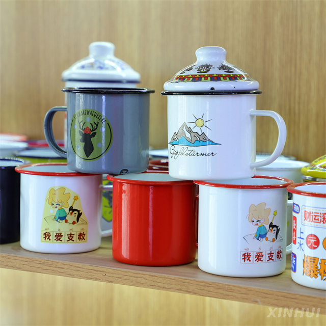 Chinese Retro Enamel Cup with Lid Creative Teajar Nostalgic Tea Cup