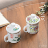 Porcelain Flowers Enamel Mug with Lid Tea Cup Classic Tea Set