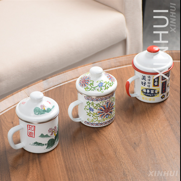 Imitation Ceramic Tea Set With Cover Customized Enamel Teacups