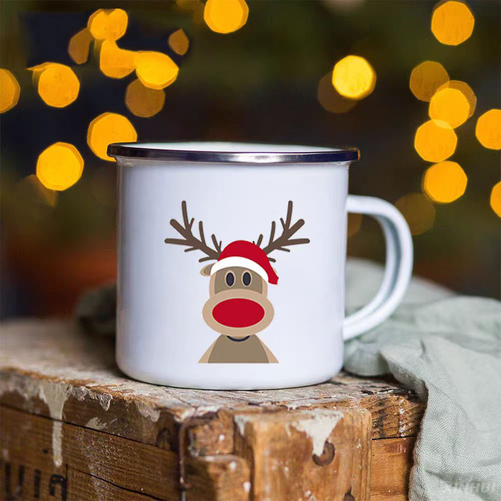 Vintage Enamel Coffee Cup with Custom Christmas Designs