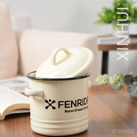 Thickened Two-handle Storage Kitchen Enamel Jar with Lid