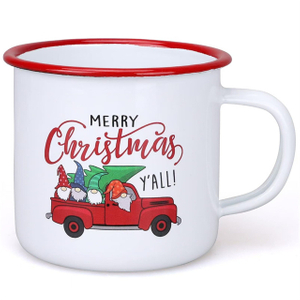 Christmas Gift Mugs Christmas Tree Truck Printed Red Enamel Coffee Cups