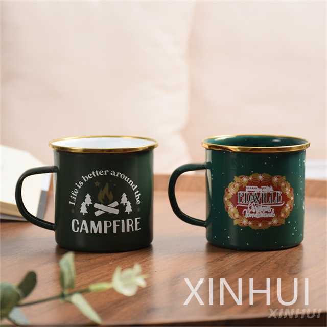 Thickened Metal Camping Cup Stainless Steel Rimmed Coffee Mug