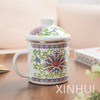 Porcelain Flowers Enamel Mug with Lid Tea Cup Classic Tea Set