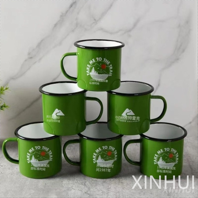 Green Customization Stainless Steel Edging Outdoor Shatterproof Porcelain Cup