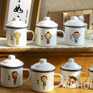 Custom Drop Strap Cover Family Warm Enamel Cup Milk Coffee Mug