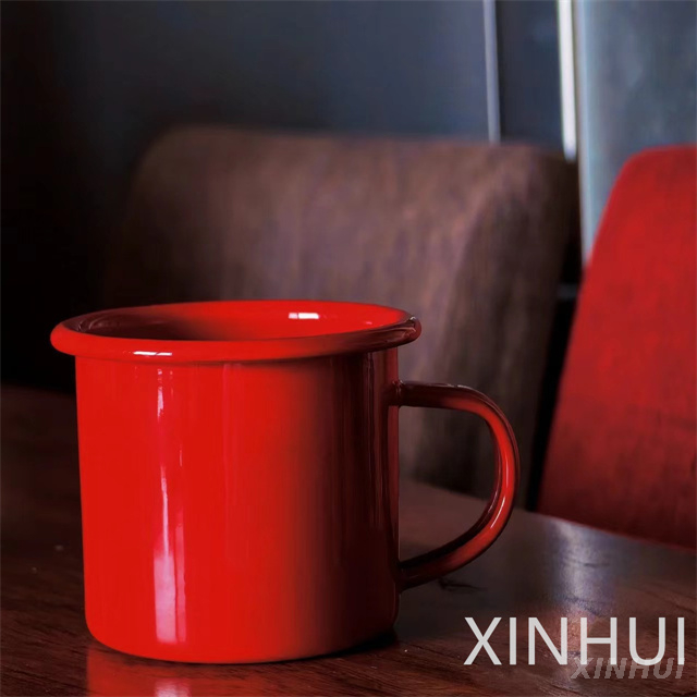 Red Imitation Ceramic Mug Thickened Milk Cup Enamel Coffee Drink Cup