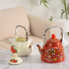  Enameled Teakettle with Porcelain Cool Handle Enamel Tea Kettle Stovetop Vintage Teapot