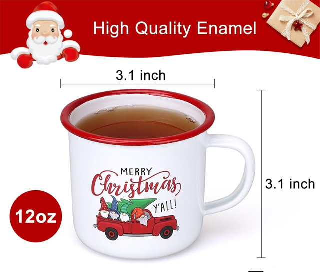 Christmas Gift Mugs Christmas Tree Truck Printed Red Enamel Coffee Cups