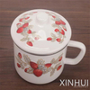 Thickened Vintage Enamel Classic Floral Teacup with Lid Enamel Cup