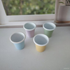 Pastel Enamel Mug Set – 3 Colors (Yellow, Pink, Green) – Diagonal Arrangement, Minimalist Design, Soft & Gift-Worthy 