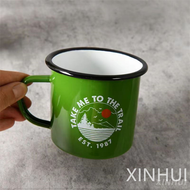 Green Customization Stainless Steel Edging Outdoor Shatterproof Porcelain Cup