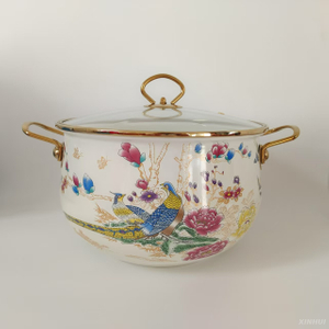 Enamel Cooking Pot with Lid, Vintage Soup Pot Floral Simmer Pot with Handle for Kitchen