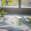 Pastel Green Enamel Mug – Minimalist Style with Potted Plants, Fresh & Gift-Worthy for Nature Lovers, Home or Office 