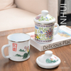 Porcelain Flowers Enamel Mug with Lid Tea Cup Classic Tea Set