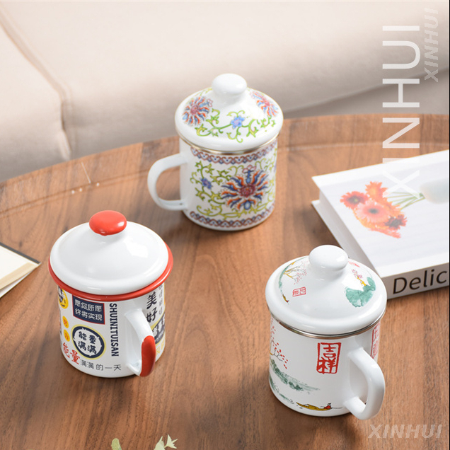 Imitation Ceramic Tea Set With Cover Customized Enamel Teacups