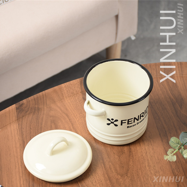 Thickened Two-handle Storage Kitchen Enamel Jar with Lid