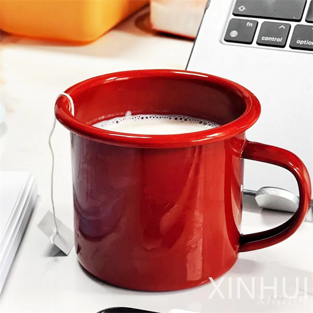 Red Imitation Ceramic Mug Thickened Milk Cup Enamel Coffee Drink Cup