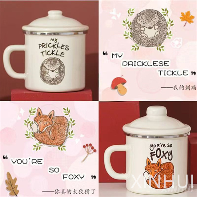 Fox Hedgehog Stainless Steel Rimmed Customized Retro Enamel Teacups