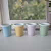  Pastel Enamel Mug Set – 4 Colors (Yellow, Pink, Green, Blue) – Horizontal Arrangement, Minimalist Style, Ideal for Home Decor or Gifts 