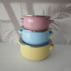 Enamel Pot Set with Double Handle Pink Yellow Blue-ideal for small kitchen baby food