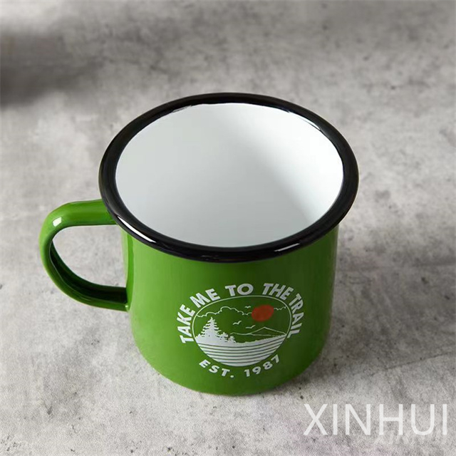 Green Customization Stainless Steel Edging Outdoor Shatterproof Porcelain Cup