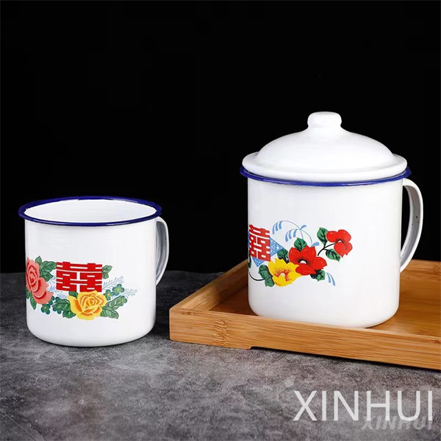 Chinese Classic Flower Wedding Decoration Cake Cup Enamel Large Teacup