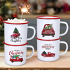 Christmas Gift Mugs Christmas Tree Truck Printed Red Enamel Coffee Cups