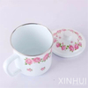 Thickened Vintage Enamel Classic Floral Teacup with Lid Enamel Cup