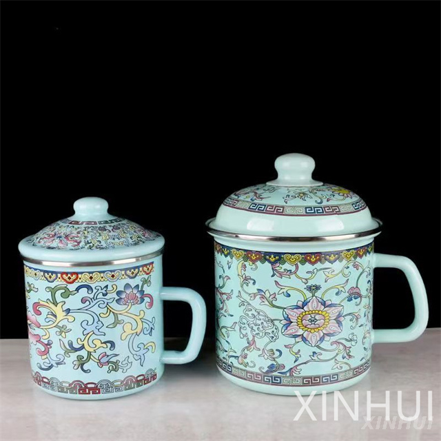 Thickened Exotic Style Enamel Tea Jar Classic with Lid Kitchen Beverage Cup