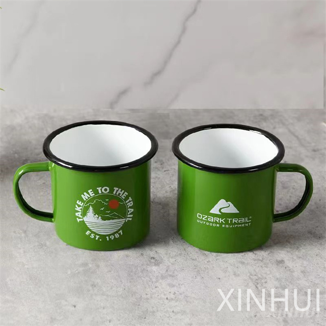 Green Customization Stainless Steel Edging Outdoor Shatterproof Porcelain Cup