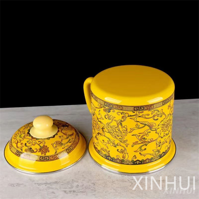 Thickened Exotic Style Enamel Tea Jar Classic with Lid Kitchen Beverage Cup