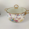 Enamel Cooking Pot with Lid, Vintage Soup Pot Floral Simmer Pot with Handle for Kitchen