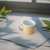 Pastel Yellow Enamel Mug – Minimalist Coffee Cup in Sunny Window Setting, Soft & Gift-Worthy for Home or Office 