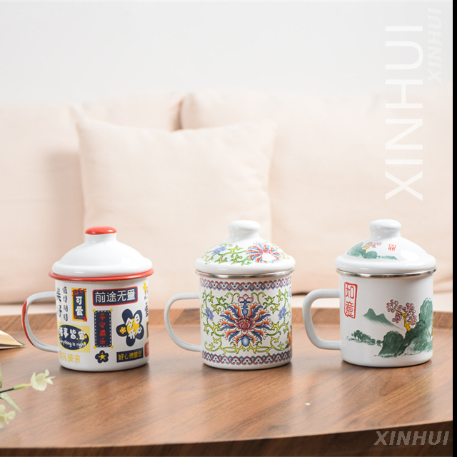 Imitation Ceramic Tea Set With Cover Customized Enamel Teacups