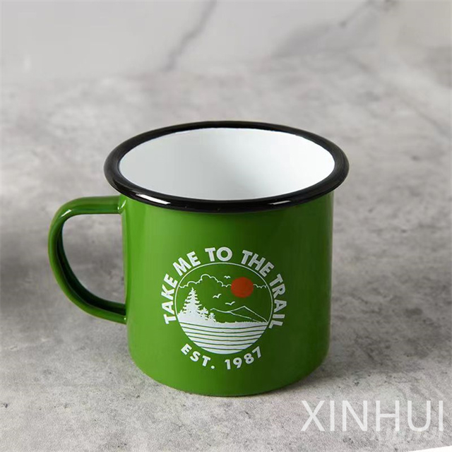 Green Customization Stainless Steel Edging Outdoor Shatterproof Porcelain Cup