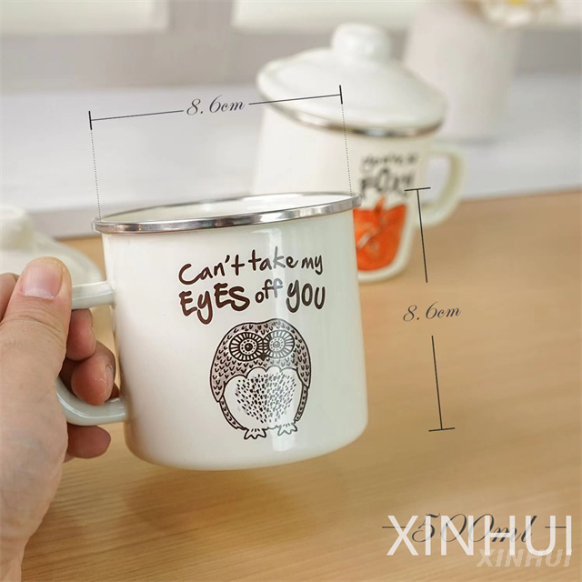 Fox Hedgehog Stainless Steel Rimmed Customized Retro Enamel Teacups