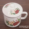 Thickened Vintage Enamel Classic Floral Teacup with Lid Enamel Cup