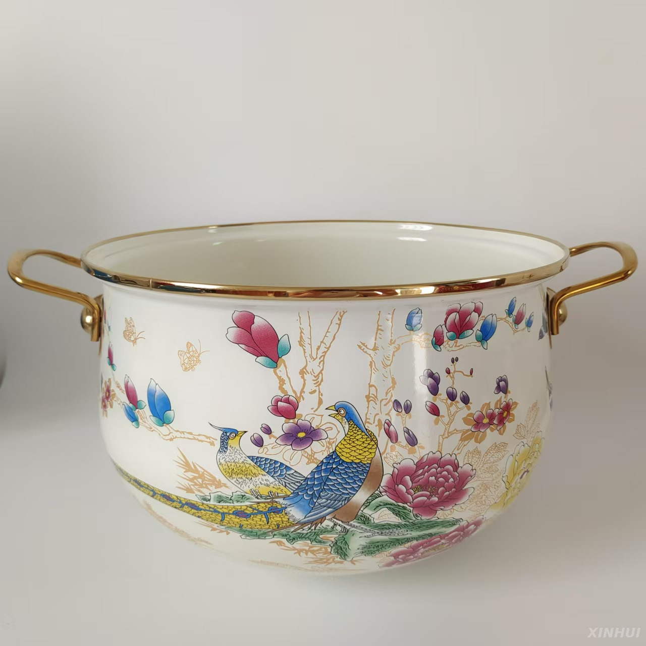 Enamel Cooking Pot with Lid, Vintage Soup Pot Floral Simmer Pot with Handle for Kitchen