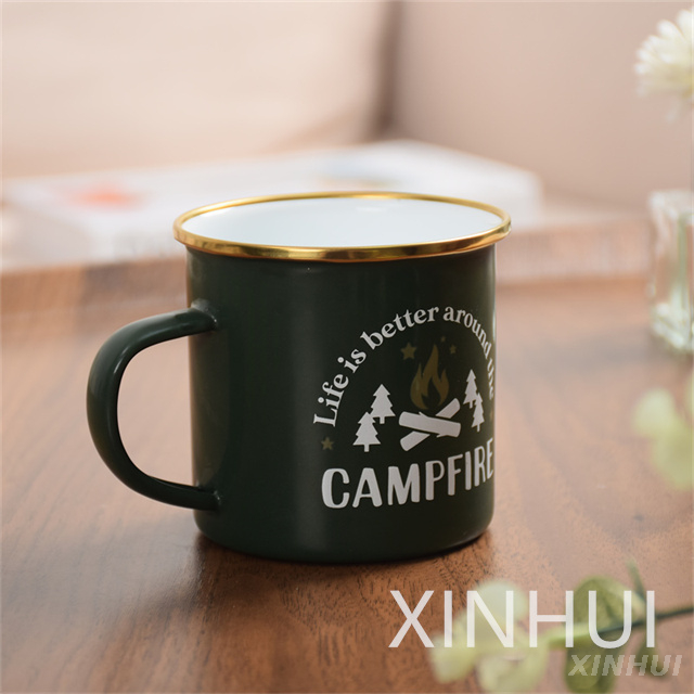 Thickened Metal Camping Cup Stainless Steel Rimmed Coffee Mug