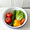 Vintage white blue rim enamel basin for vegetable washing daily kitchen use