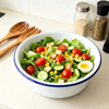 Food grade white blue rim enamel basin for salad serving and kitchen food prep