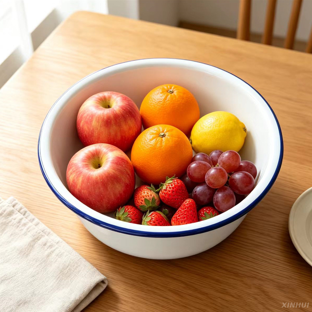 Classic enamel basin manufactured by enamel factory for fruit storage and serving